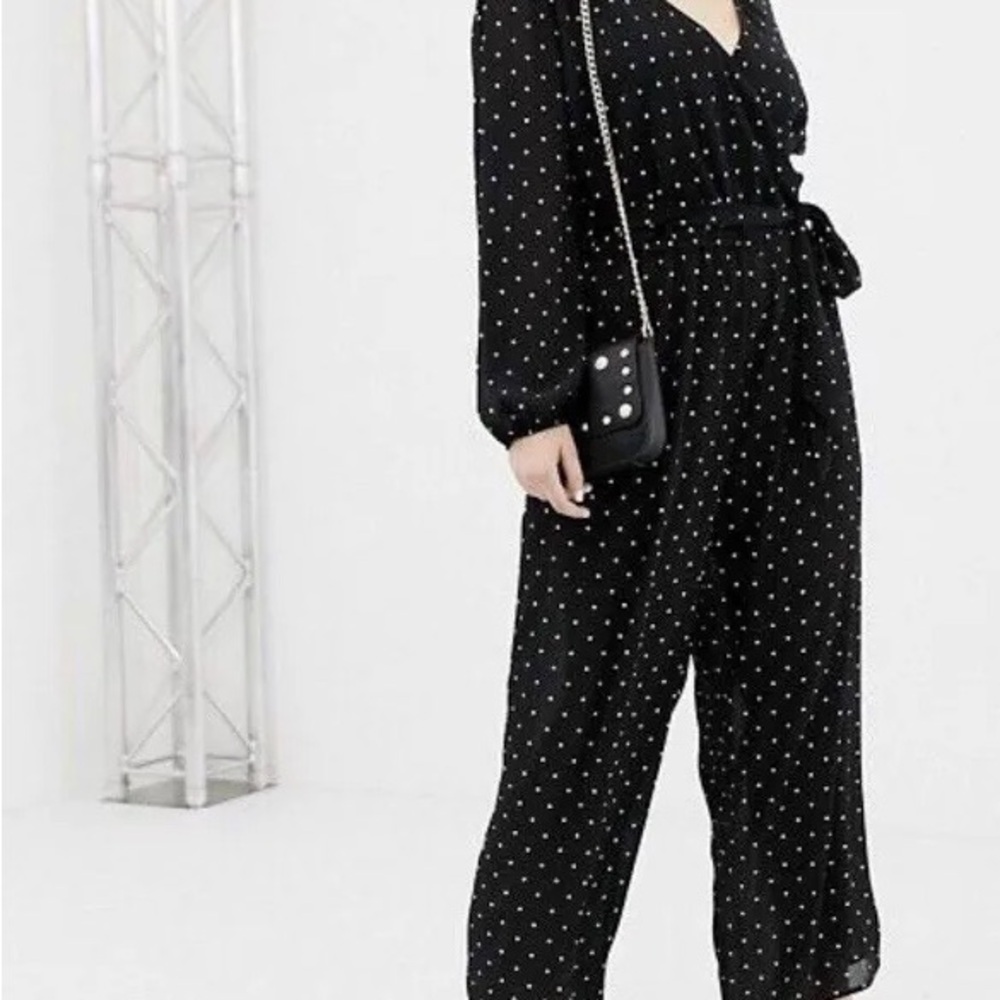 ASOS Black and White Polka Dot Jumpsuit with Wrap Top